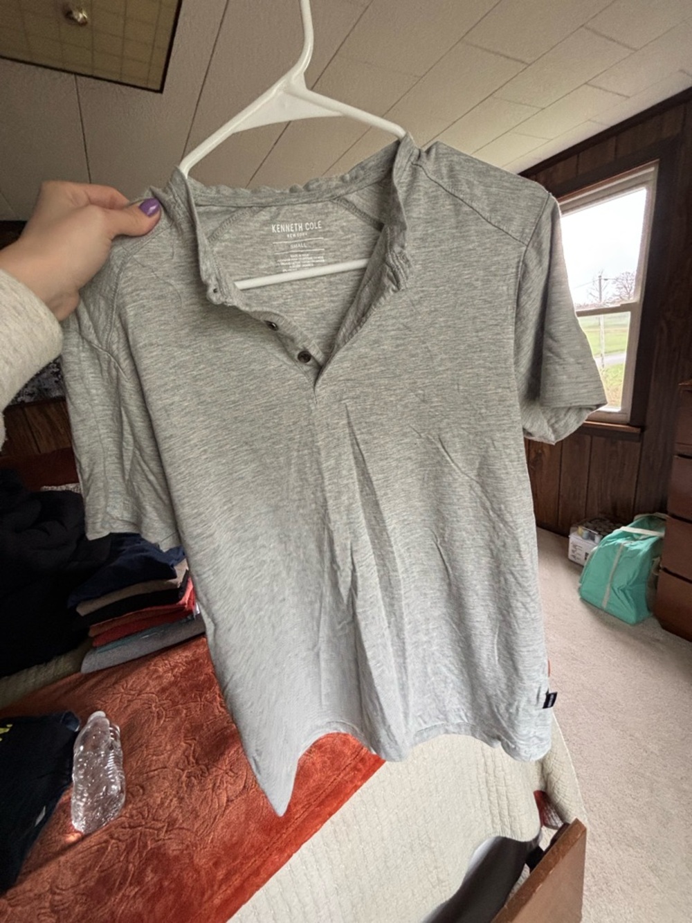 Kenneth Cole Light Gray Short-Sleeve Henley Polo
